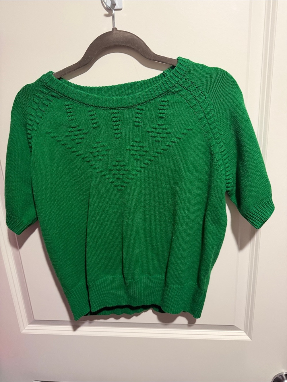 Bright Green Short-Sleeve Crewneck Knit Sweater